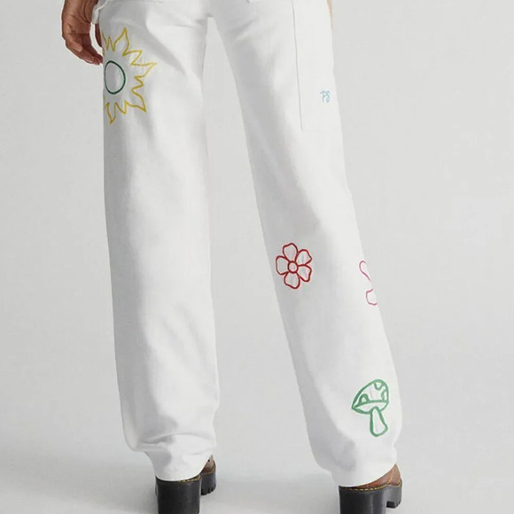 PACSUN Graphic Low Rise Carpenter Pants White Embroidered Size 24 - Picture 2 of 13